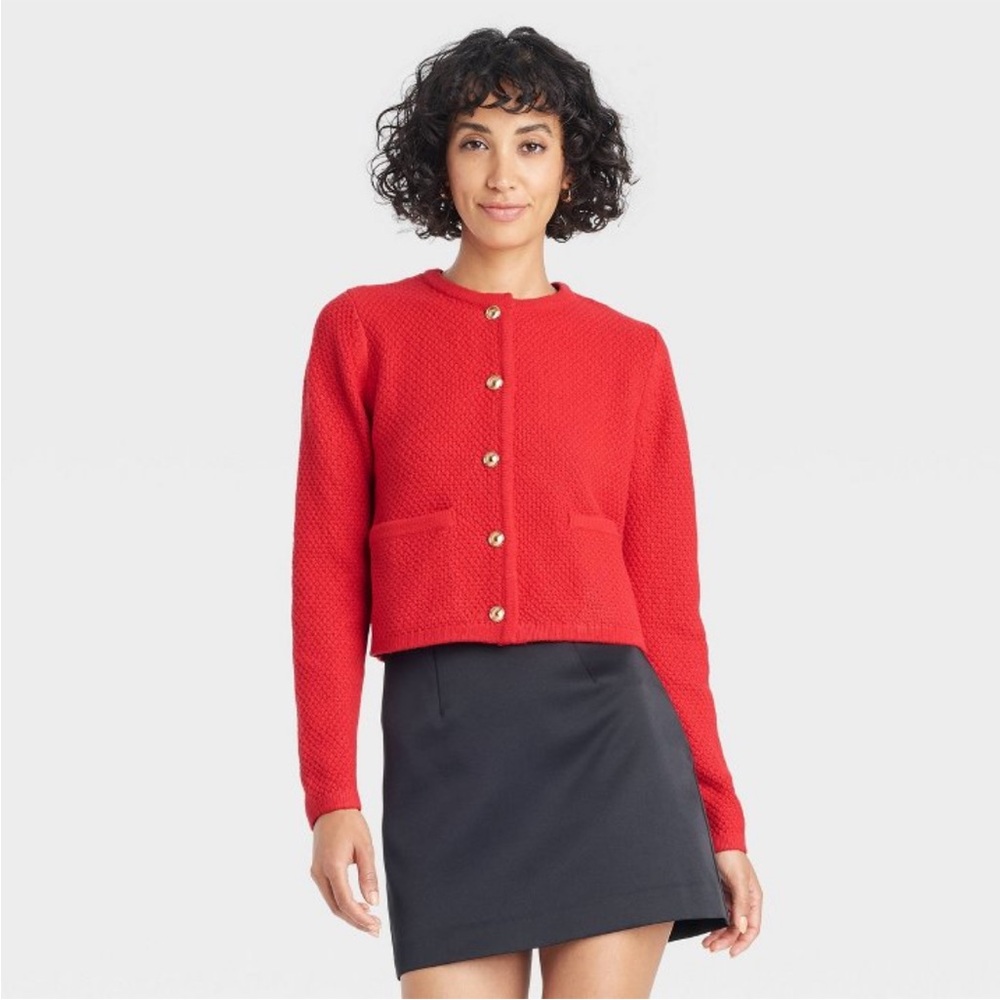 A New Day Target Women’s Ribbed Cuff Button-Front Cardigan Size L, Red